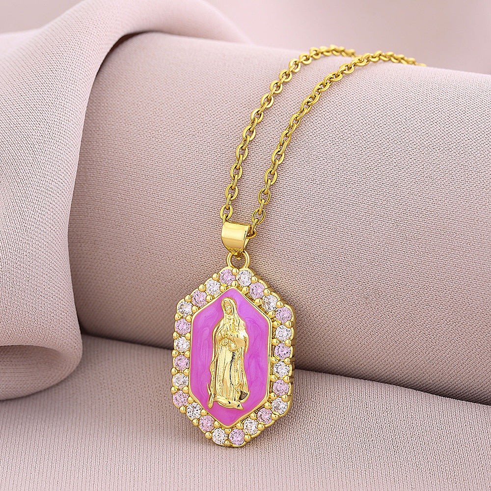 Collar de esmalte vintage y circonita con colgante de forma geométrica y cadena O para unisex
