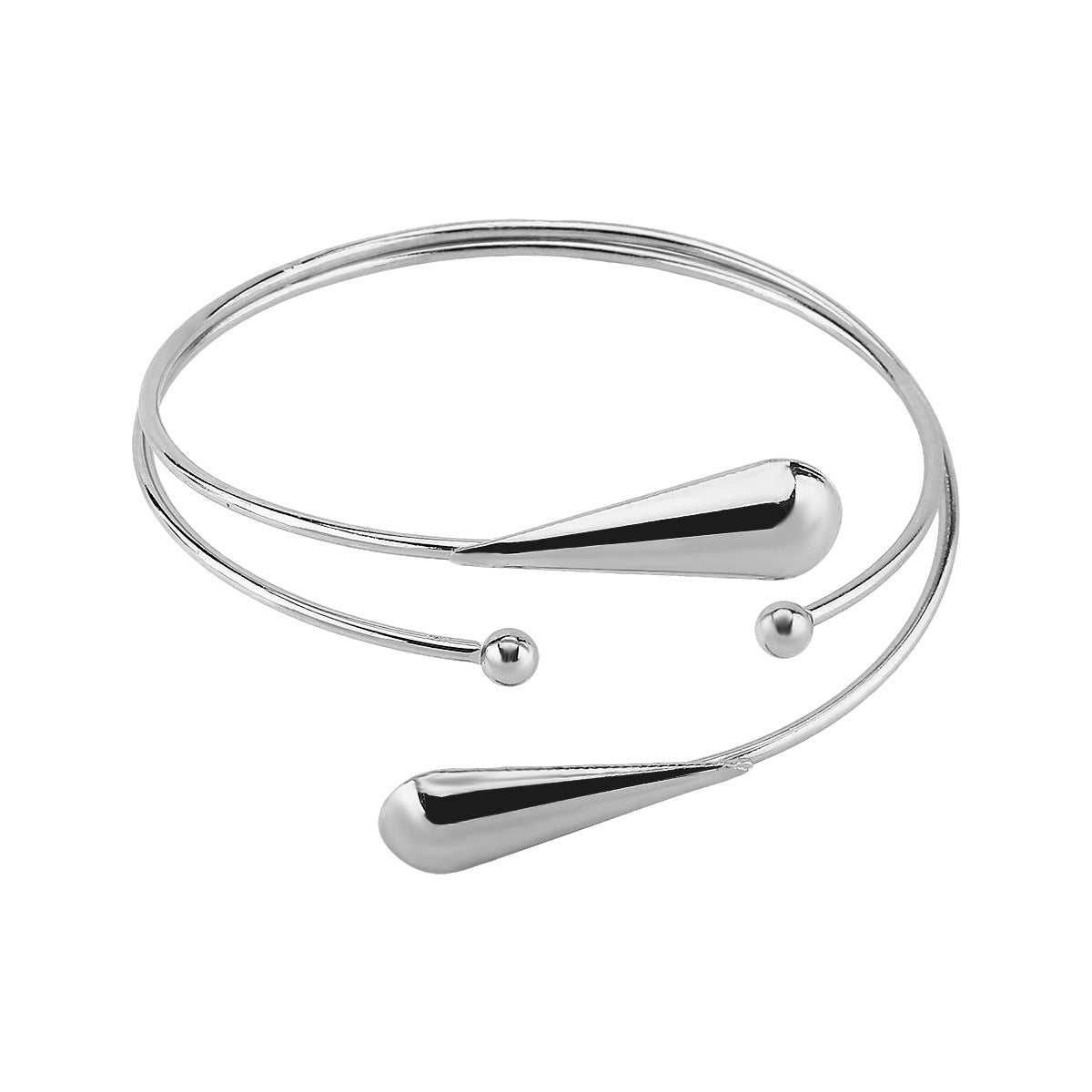 Bracciale Rigido Aperto Geometrico Minimalista con Accenti a Goccia in Ferro Elettroplaccato