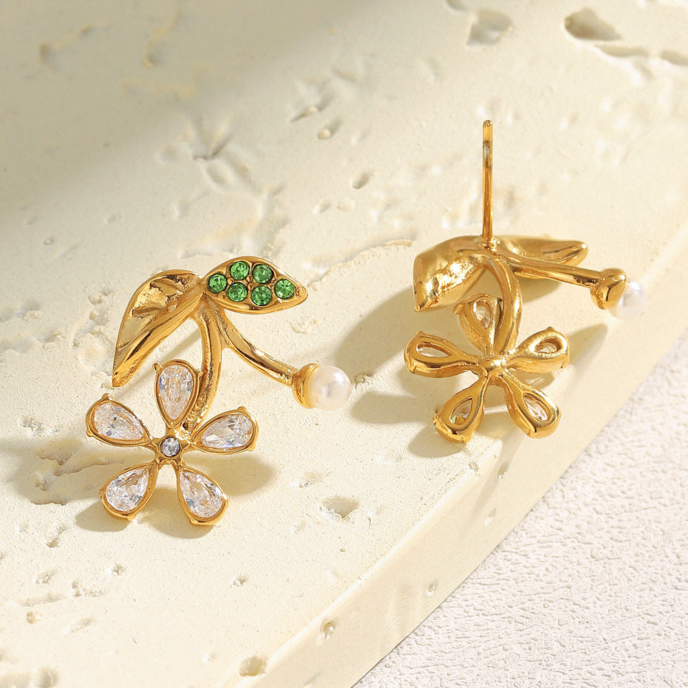 Eleganti Orecchini a Lobo Floreali in Acciaio Inossidabile con Placcatura in Oro 18K da Donna, Minimalisti e di Tendenza