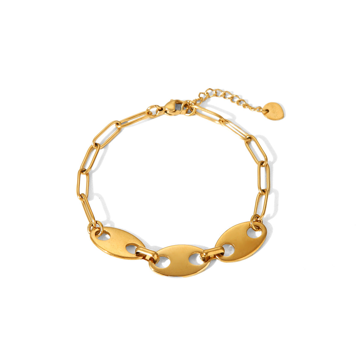 Pulsera geométrica de acero inoxidable estilo INS con baño de oro de 18 quilates y cierre de nariz de cerdo para mujer