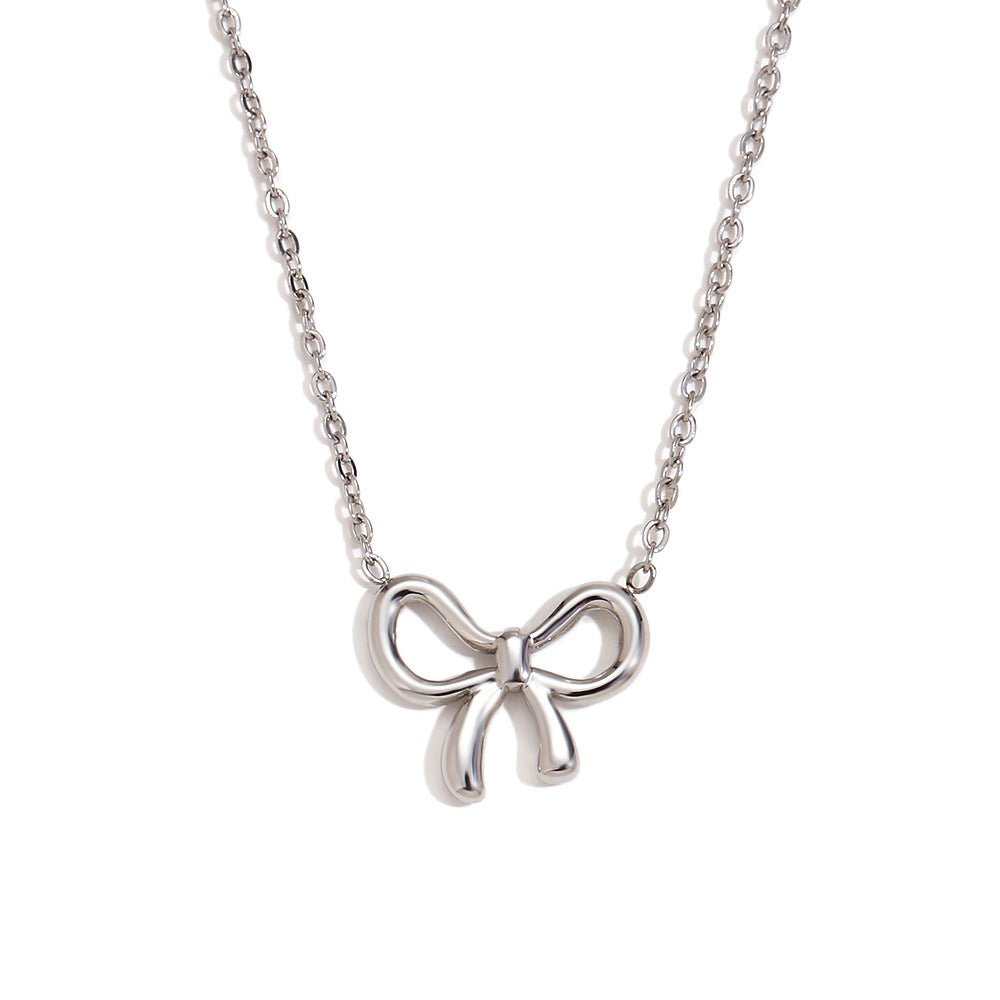 Collana Minimalista da Donna in Acciaio Inossidabile Placcato Oro 18K con Fiocco Carino