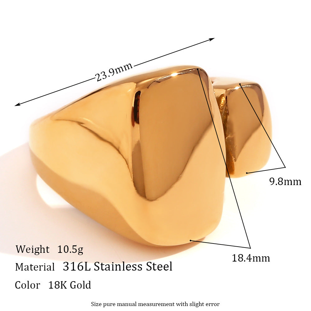 Minimalist Geometric Stainless Steel Ring with 18K Gold Plating for Women Rectangular Open Band