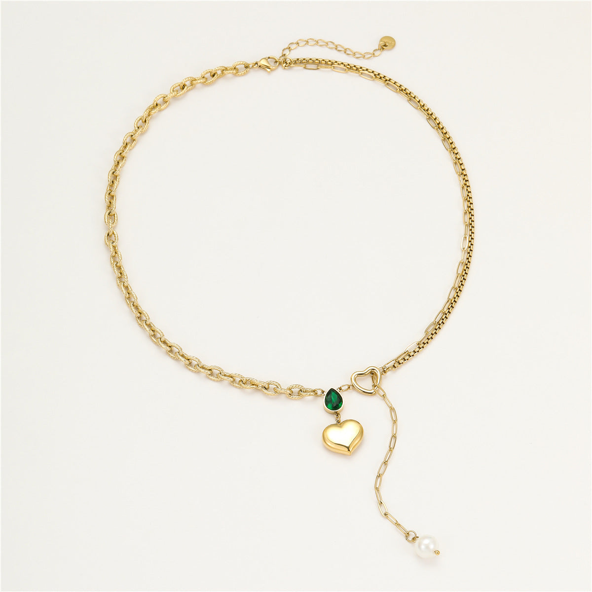 Collar Minimalista de Acero de Titanio con Forma de Corazón, Acentos de Perlas y Zirconia en Forma de Gota, Chapado en Oro de 18K, Cadena de Acero Inoxidable para Clavícula para Mujer