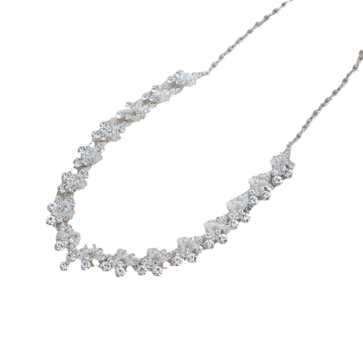 Completo di collana e orecchini in lega con strass intarsiati e motivo floreale, con catena Singapore, da donna