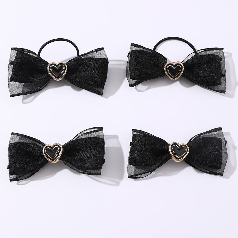 Set di 4 Fermagli per Capelli con Fiocco Nero per Bambine, Dolce e Audace, con Rete e Design a Cuore, Collezione di Accessori per Capelli