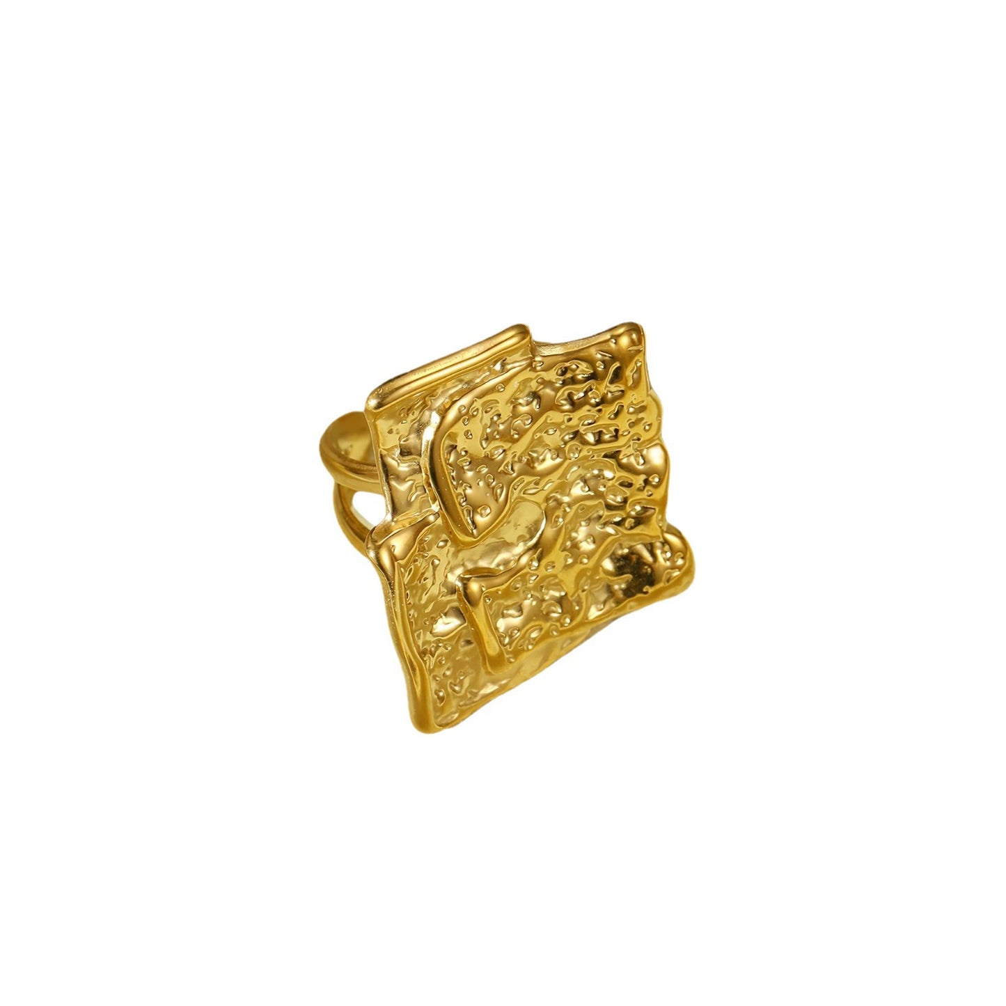 Anillo de acero inoxidable irregular arrugado con acabado chapado de estilo retro francés para mujer