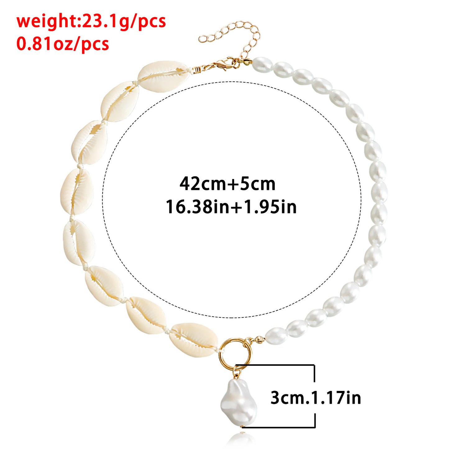 Handwoven Beach Casual Geometric Shell-Shaped Imitation Pearl Pendant Necklace for Women with Alloy Body and Plated Finish