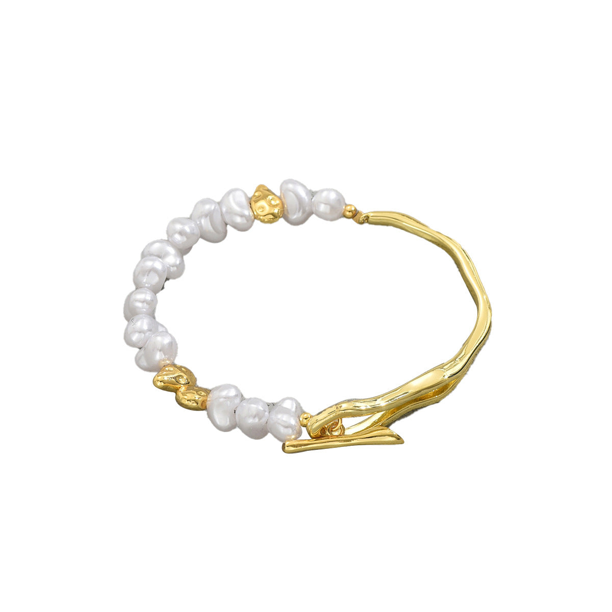 Pulsera de Cobre para Mujer de Lujo, Minimalista, Geométrica y con Perlas