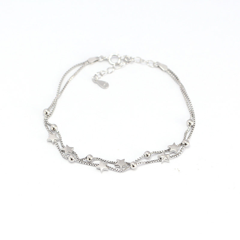 Bracciale da donna con doppio strato di perline a forma di stella minimalista, fresco e dolce, in argento sterling S925
