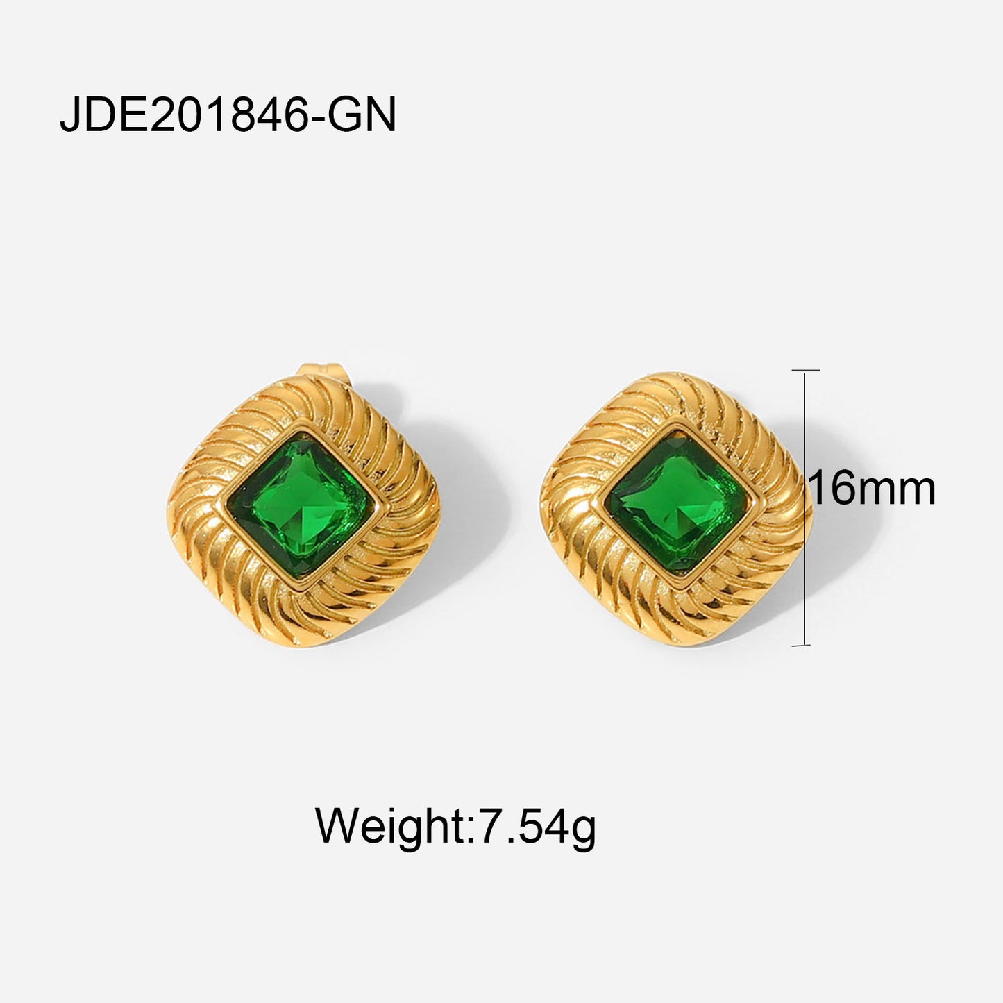 Set collana geometrica vintage in zirconia verde da donna, ciondolo in acciaio inossidabile con finitura placcata
