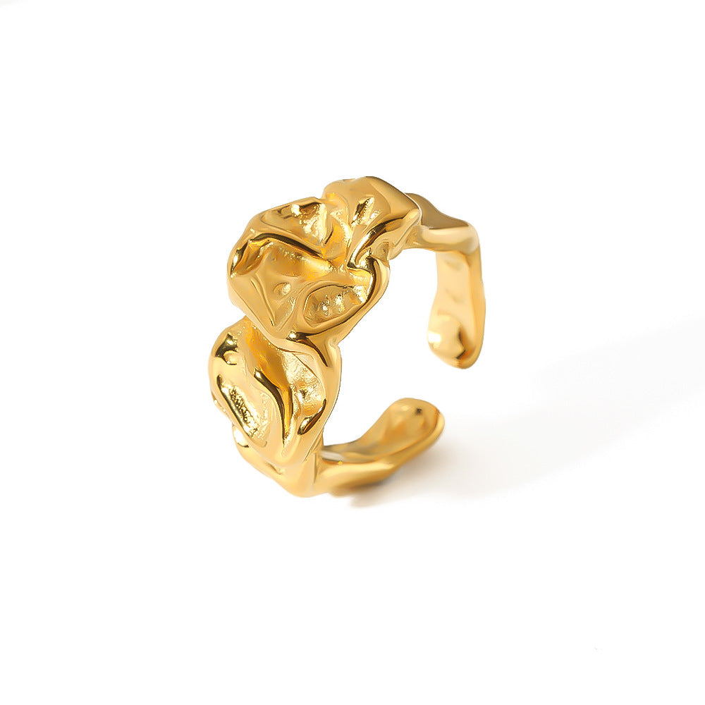 Minimalist Lava-Inspired Geometric Titanium Steel Open Ring with 18K Vacuum Plating for Unisex Wear
