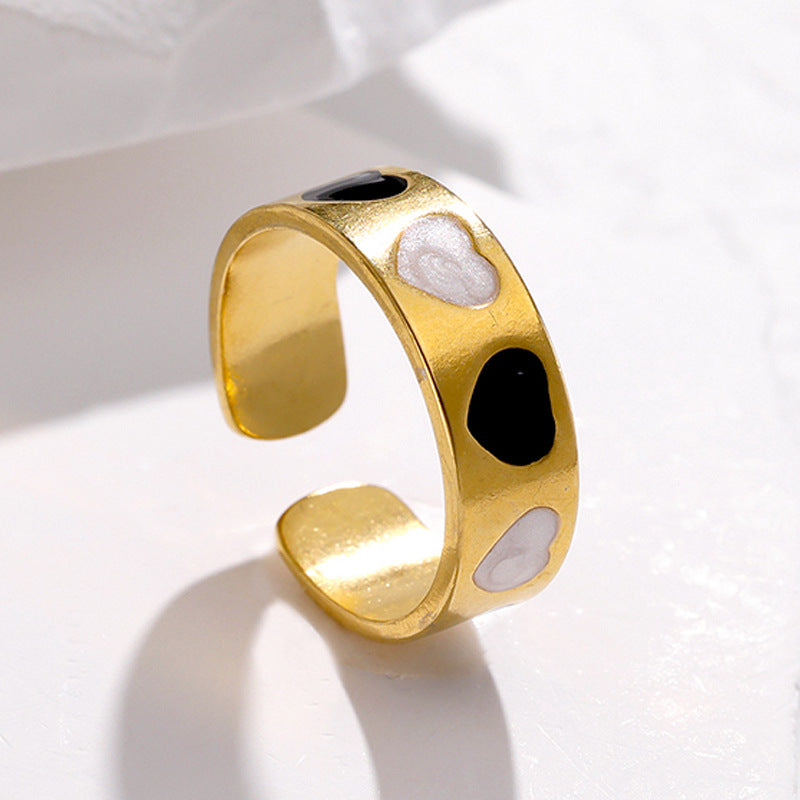 Minimalist Heart-Shaped Titanium Steel Ring with 18K Gold Plating for Women, Hypoallergenic Stainless Steel Adjustable Band