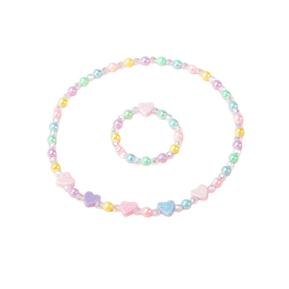 Graziosa collana da bambina con ciondolo a cuore in resina stile principessa e catena di perline colorate, gioielli estivi fatti a mano