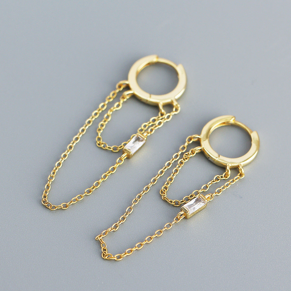 Eleganti Orecchini a Nappa Rotondi con Intarsio di Strass in Argento Sterling 925 Geometrici