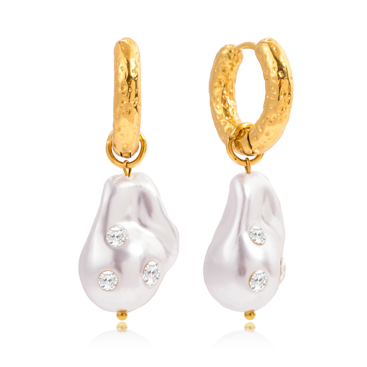 Orecchini Minimalisti Geometrici in Acciaio Inossidabile da Donna con Accenti di Perle in Resina e Intarsi di Strass
