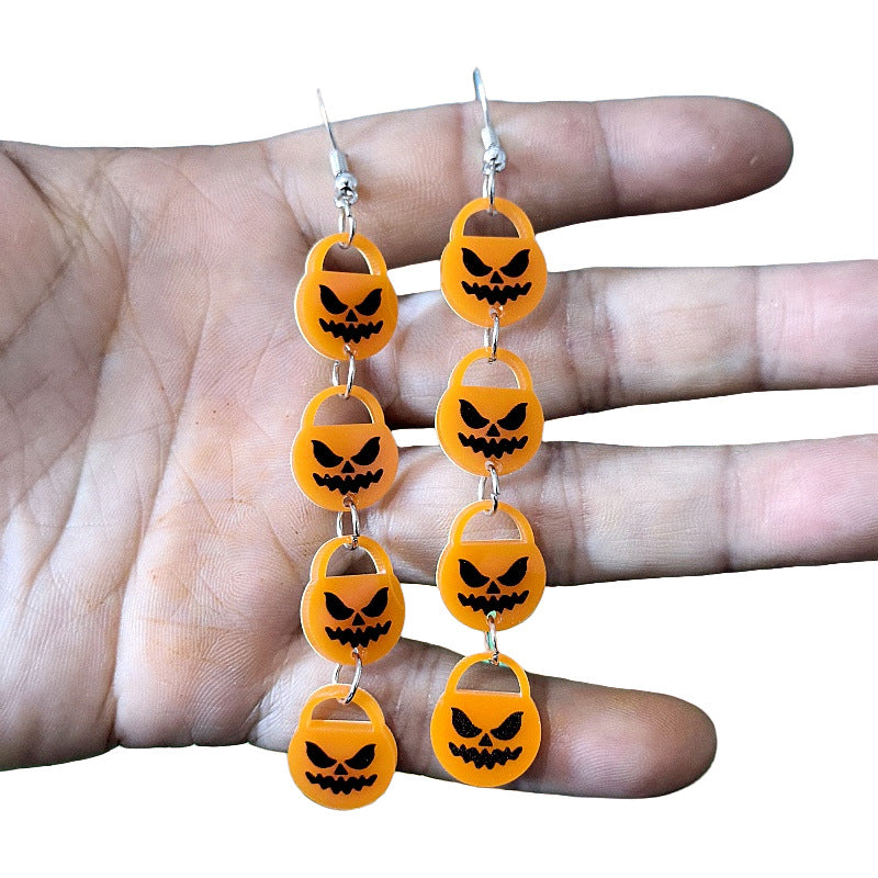 Halloween Pumpkin Skull Tassel Long Earrings for Women Acrylic Carved Statement Earrings