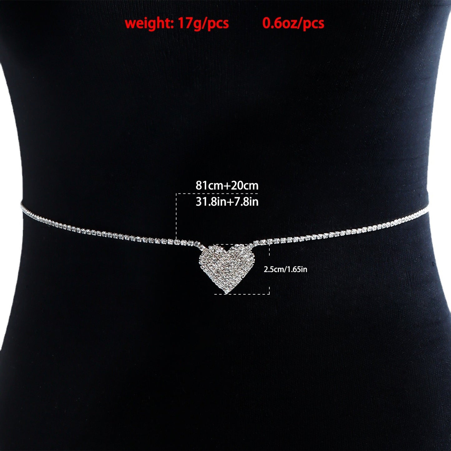 Cadena corporal de diamantes de imitación con forma de corazón estilo punk para mujer con cadena de metal y diseño minimalista
