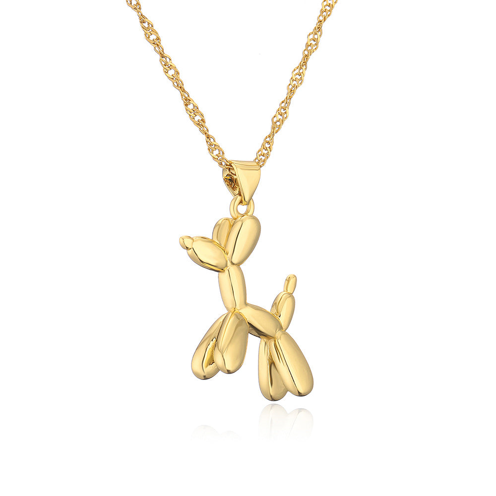 Cute Dog Pendant Necklace for Women in Copper with 18K Gold Plating, Geometric Design Locket Chain