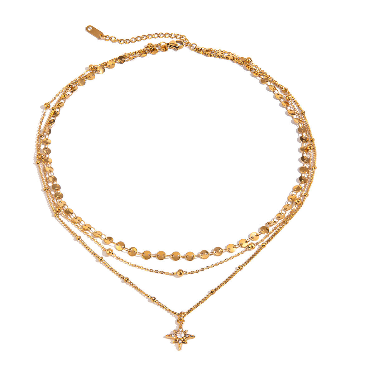 Collana con ciondolo a stella a otto punte geometrica minimalista in acciaio inossidabile con charm in acciaio al titanio e placcatura sottovuoto in oro PVD da donna