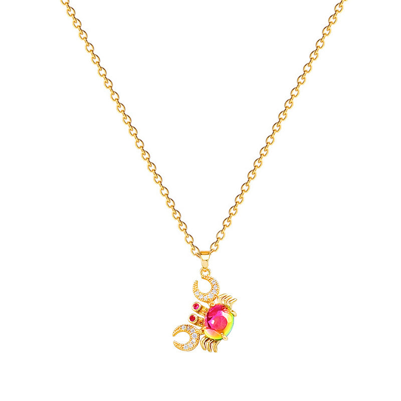 Collana in Acciaio al Titanio a Forma di Granchio in Stile Cartone Animato con Intarsio di Strass per Donne e Unisex, Delicata Catena Clavicola con Design Geometrico