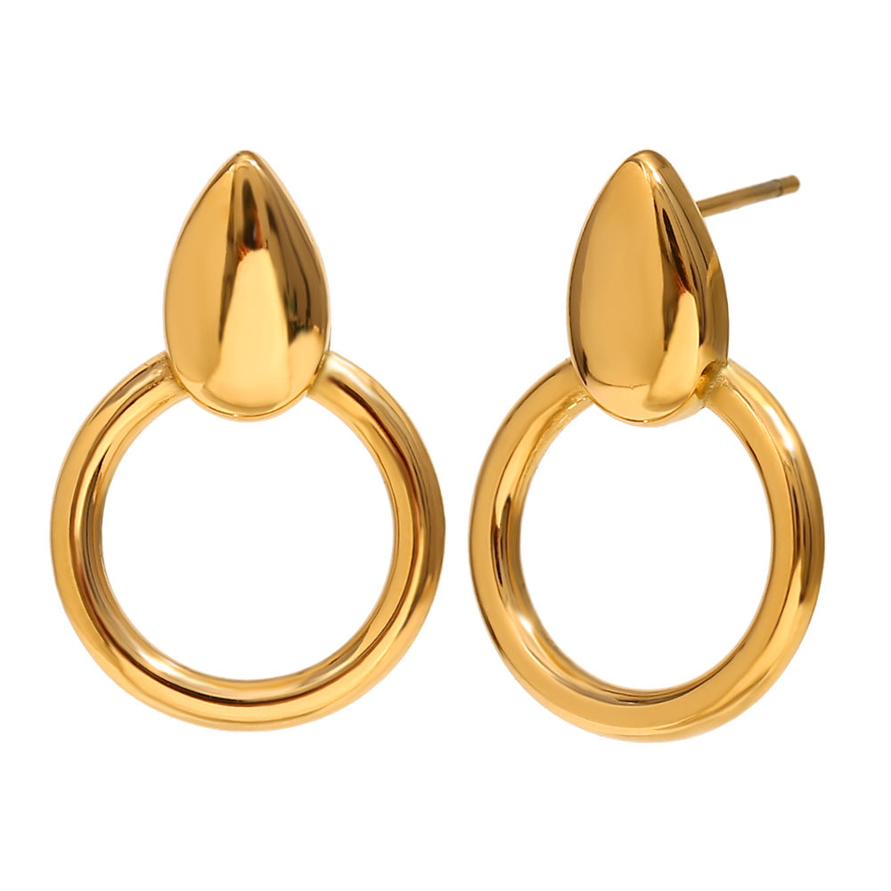 Minimalist Geometric Stainless Steel Earrings with 18K Gold Plating Waterdrop and Hoop Hybrid Design for Women