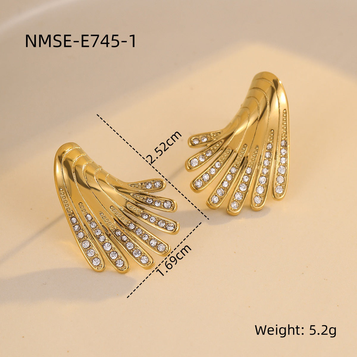 Orecchini a perno da donna alla moda irregolari a forma di ala in acciaio inossidabile con zirconia micro-incastonata