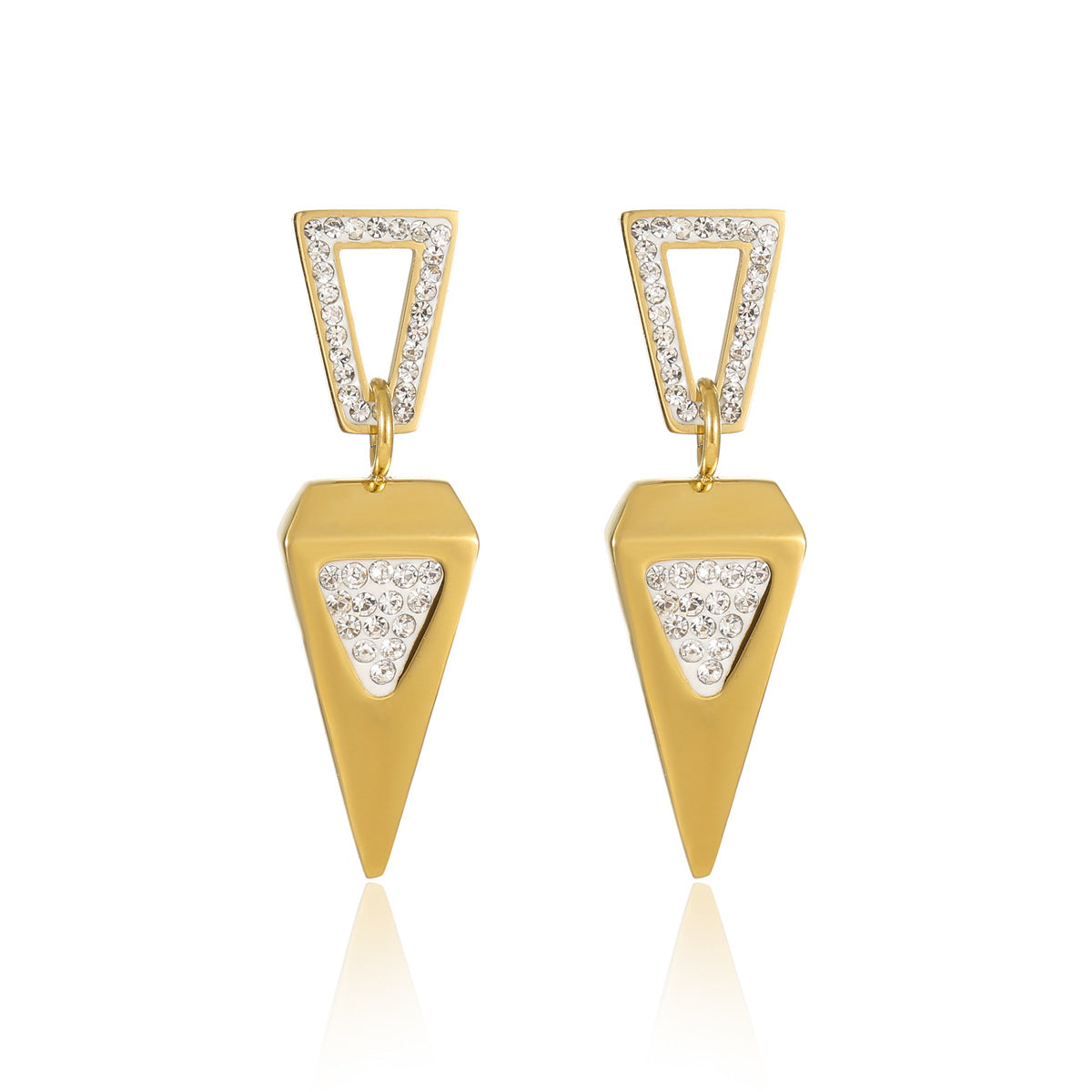 Pendientes de acero inoxidable con colgante de circonita de triángulo geométrico minimalista para mujer, con baño de oro