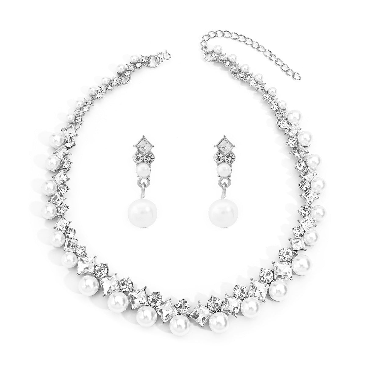 Elegante Conjunto de Collar y Pendientes Barrocos de Aleación con Perlas Simuladas y Detalles de Cristal para Mujer