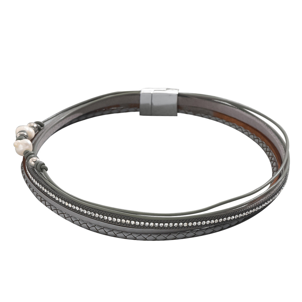 Bracciale geometrico da donna con perle e intarsio di diamanti, braccialetto multistrato alla moda per l'uso quotidiano