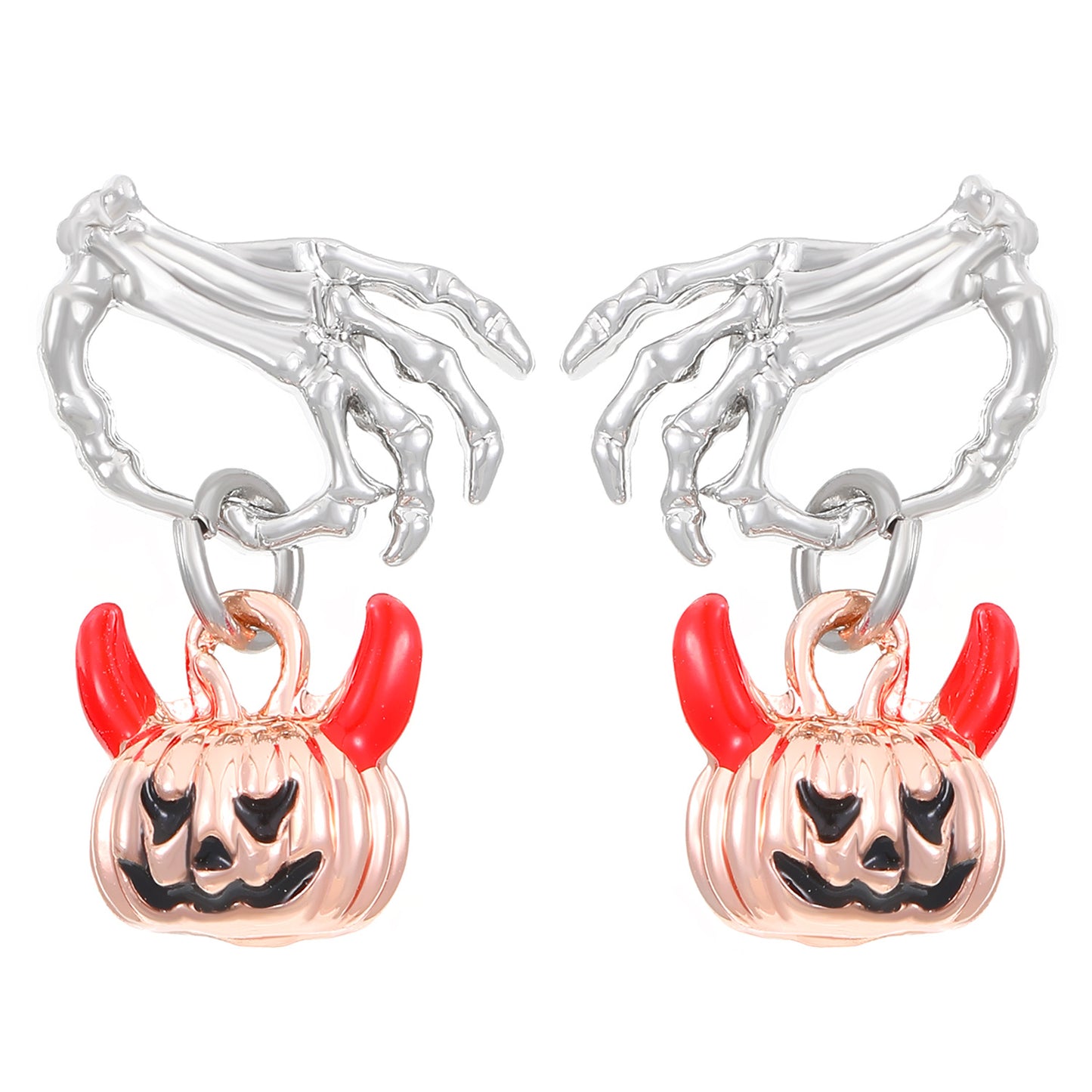 Pendientes de calabaza con esqueleto de dibujos animados para Halloween, para mujer, de aleación con acabado chapado