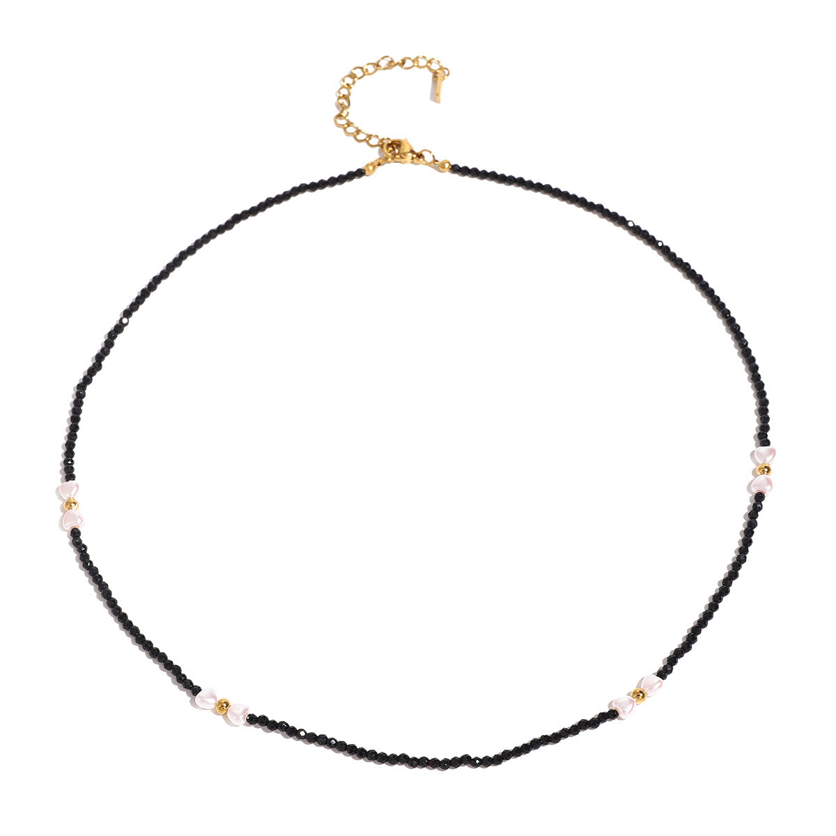 Collana con Pendente Minimalista a Cuore in Acciaio Inossidabile Nero con Accenti di Perle Simulate e Finitura Placcata per Donne