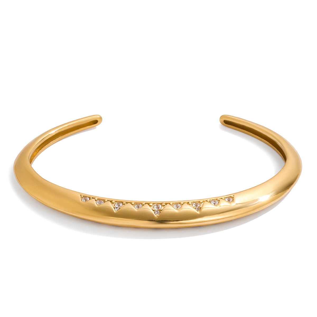 Elegante brazalete de titanio con detalles de diamantes de imitación blancos y patrón de cristal de hielo, brazalete ajustable minimalista y moderno para mujer