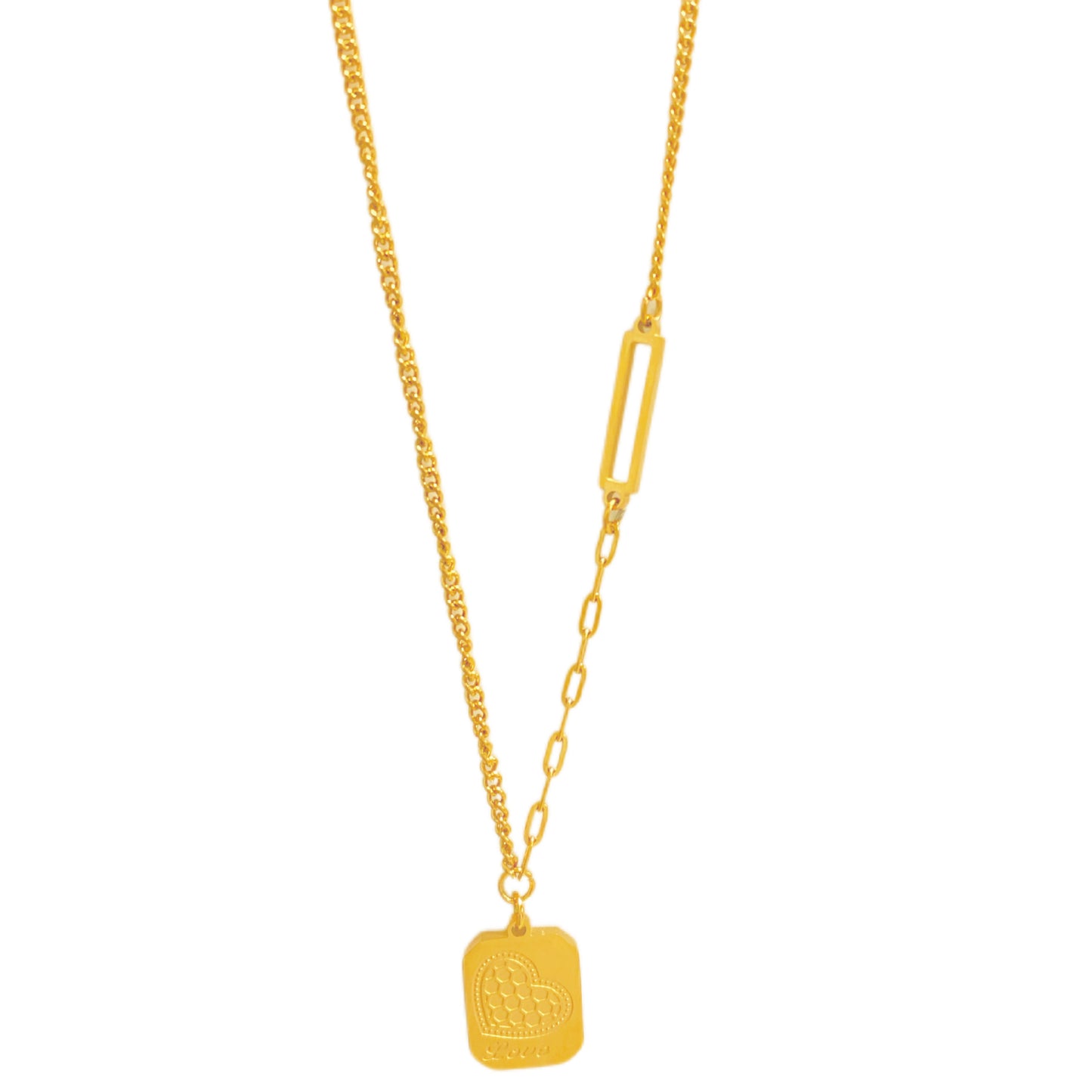 Minimalist Titanium Steel Honeycomb Heart Square Geometric Pendant Necklace Plated Unisex