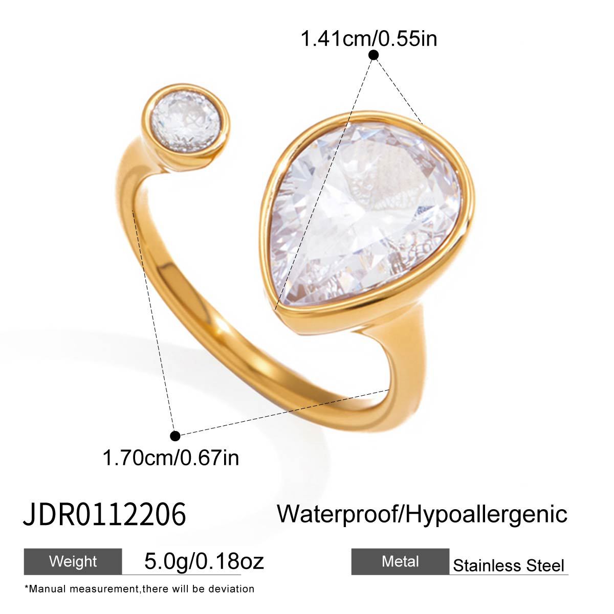 Minimalist Geometric Round Cubic Zirconia Inlay Stainless Steel PVD Ring for Women
