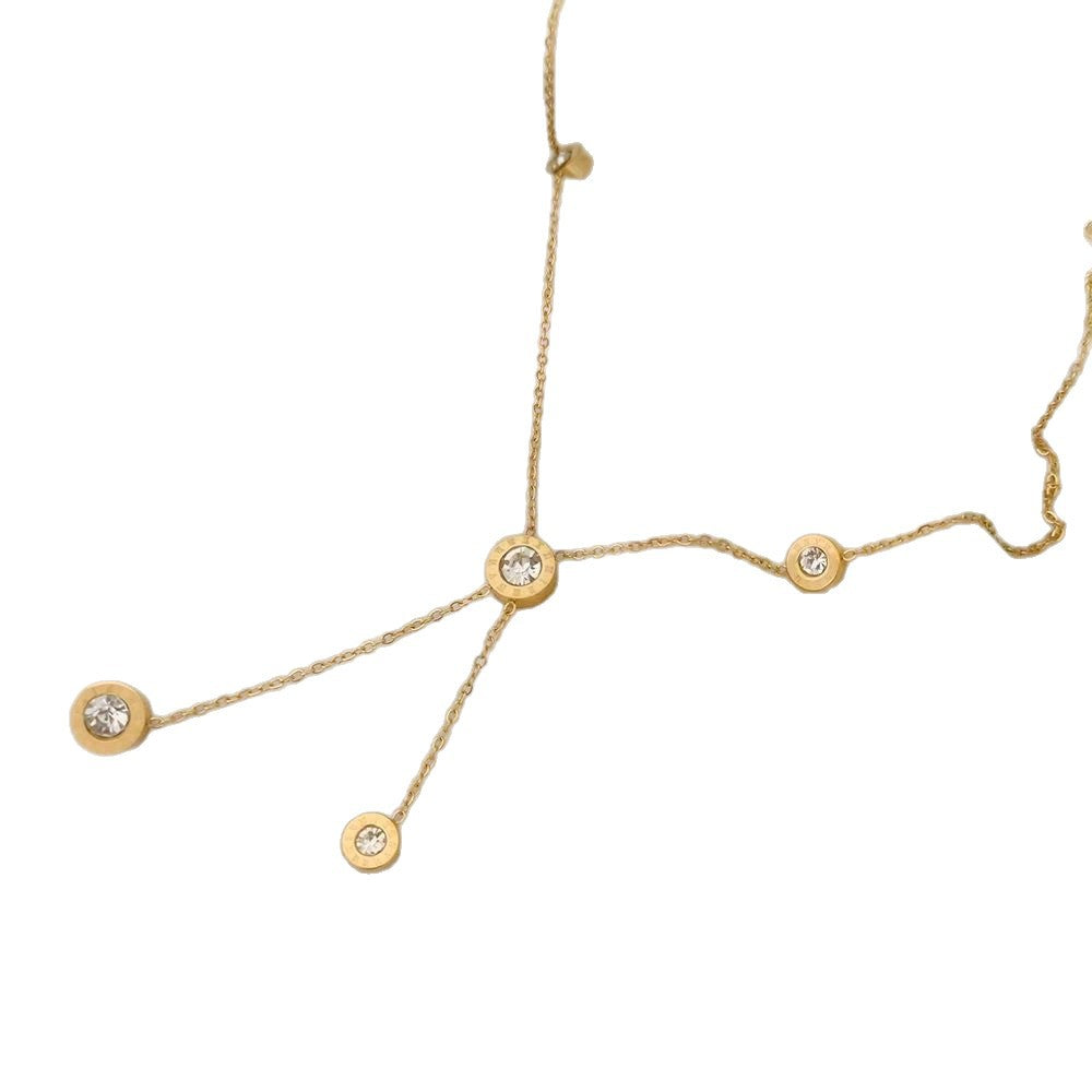 Elegant Minimalist Titanium Steel Micro-Inlaid Cubic Zirconia Geometric Round Pendant Necklace and Bracelet Set with Snake Chain