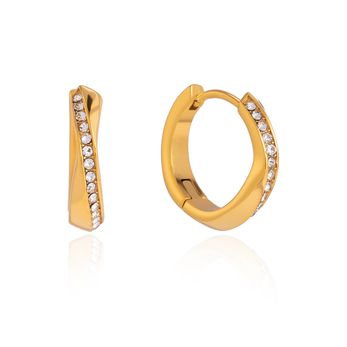 Elegant Round Geometric Stainless Steel Rhinestone Hoop Earrings Plated Finish for Women