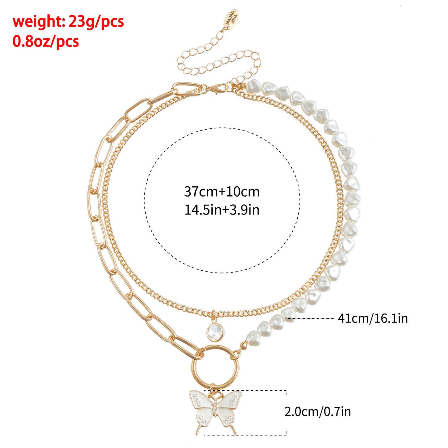 Enamel Butterfly Pendant Necklace with Flat Heart and Pearl Accents on Clavicle Chain for Women