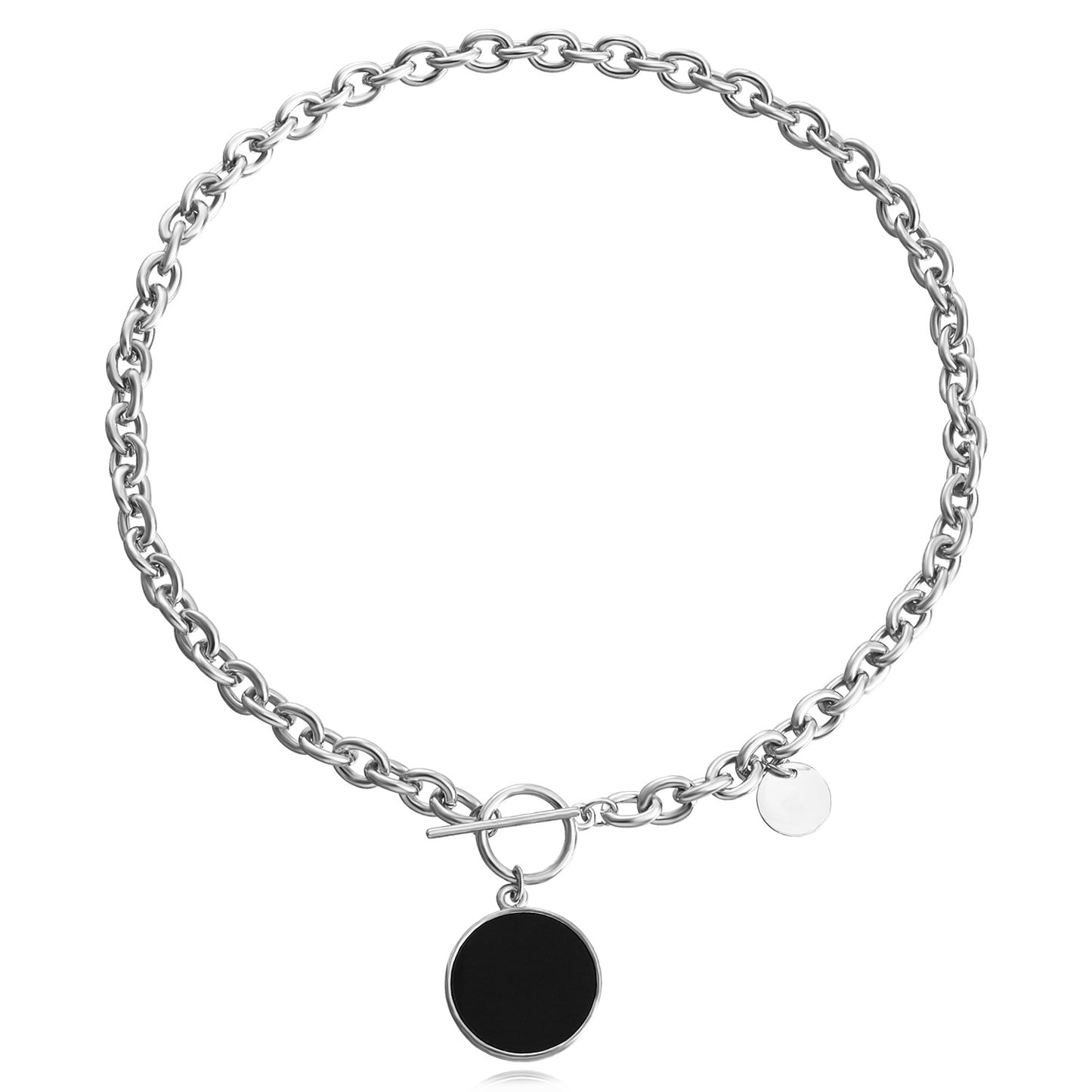 Geometric Style Black Mother-of-Pearl Pendant Necklace for Women with Thick Alloy Chain and Electroplated Finish