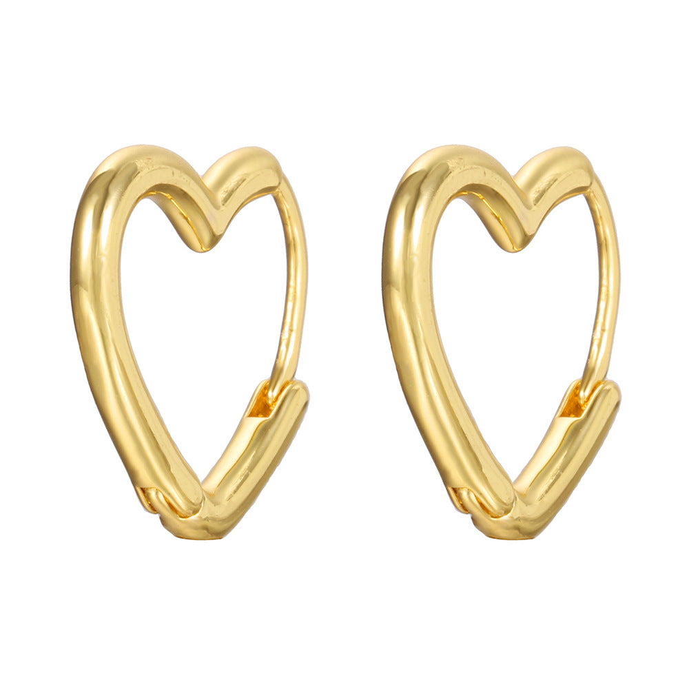 Minimalist Heart-Shaped Copper Earrings with Gold Plating for Women Elegant Lightweight Hoop-Style Ear Clips