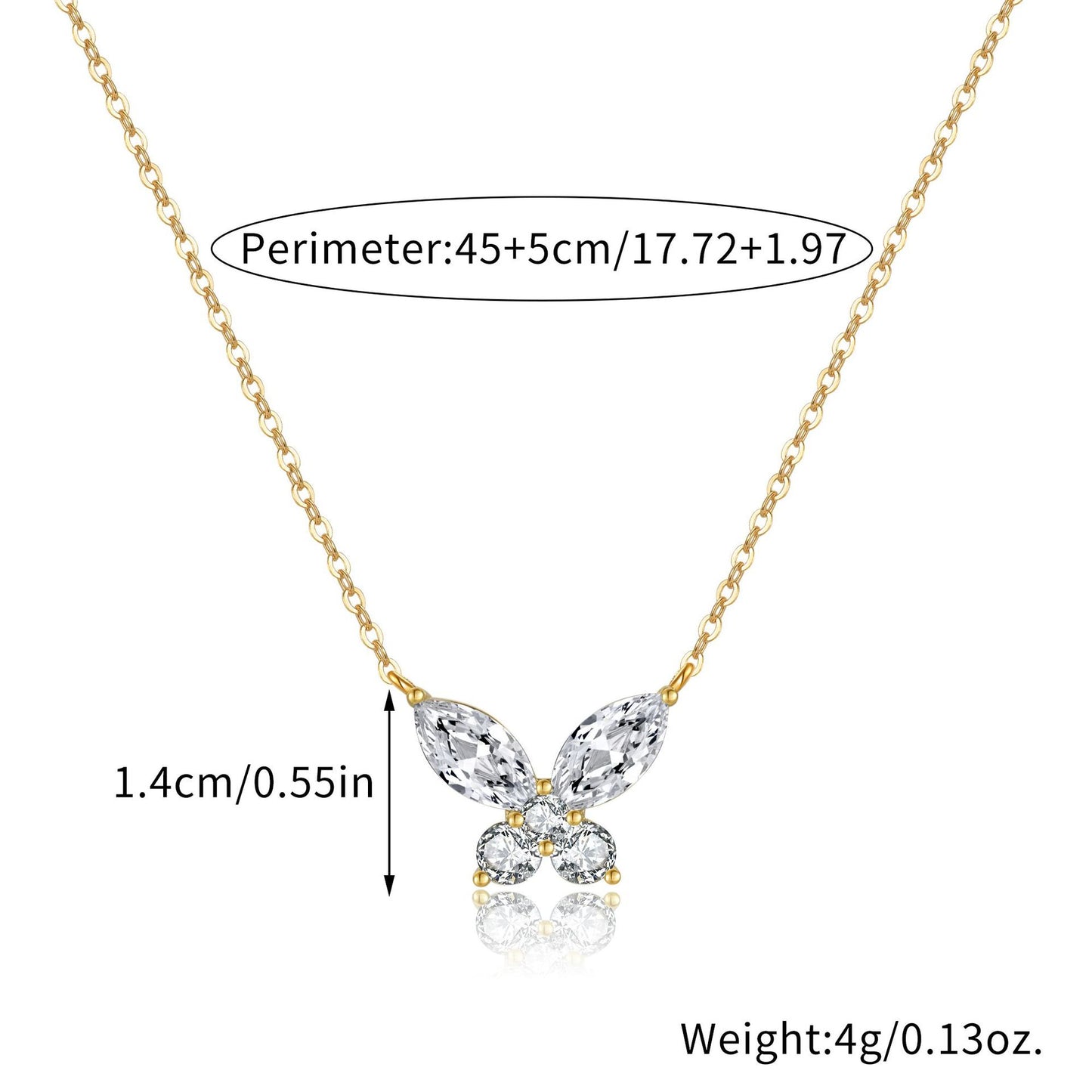 Butterfly-Shaped Pendant Necklace in Copper with Zircon Inlay, Gold-Plated, O-Chain, Fashionable Minimalist Clavicle Chain