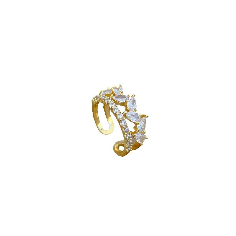 Cartoon Style Crown-Shaped Gold-Plated Brass Adjustable Drop-Shaped Wedding Ring for Women