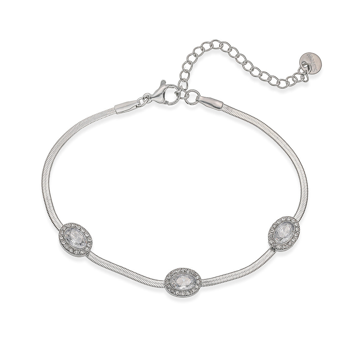 Minimalist Elegant 18K Gold Plated Geometric Stainless Steel Bracelet with Cubic Zirconia for Women