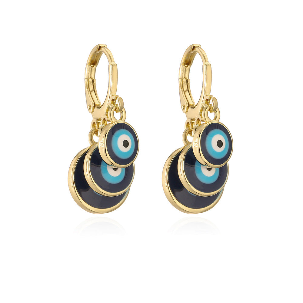 Minimalist Geometric Evil Eye Earrings for Women in Brass with Gold Plating and Enamel Finish