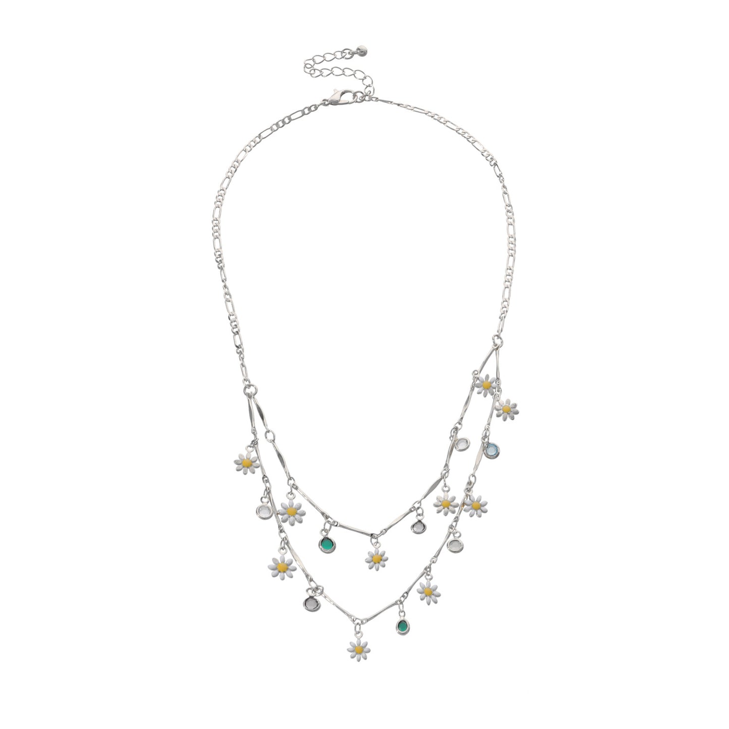 Minimalist Floral Pendant Necklace for Women with Enamel Painted Flower Design, Rhinestone Accented Alloy Drop, Polished Tube Chain