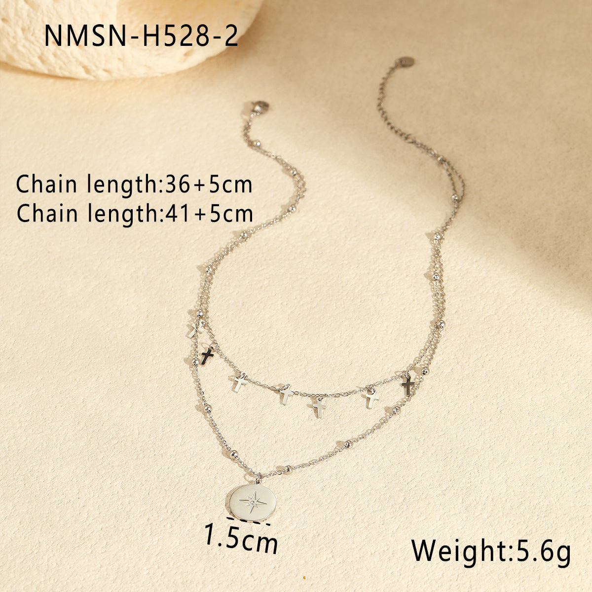 Collar con colgante de cruz de acero de titanio de doble capa, estilo vintage, con diseño geométrico de estrella y medallón redondo, cadena de acero inoxidable galvanizado para mujer