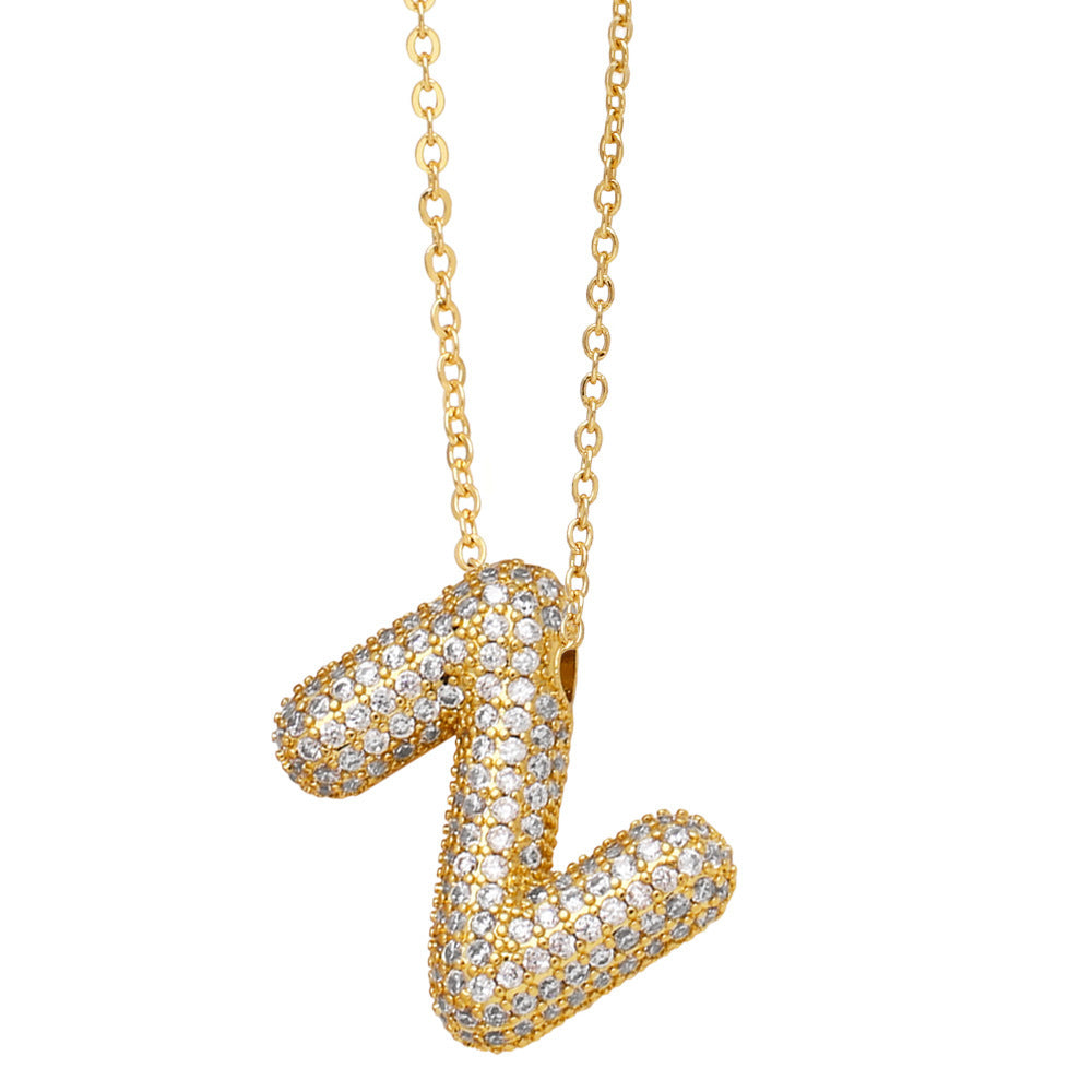 Minimalist Letter Brass Cubic Zirconia Plated Necklace Cable Chain Unisex