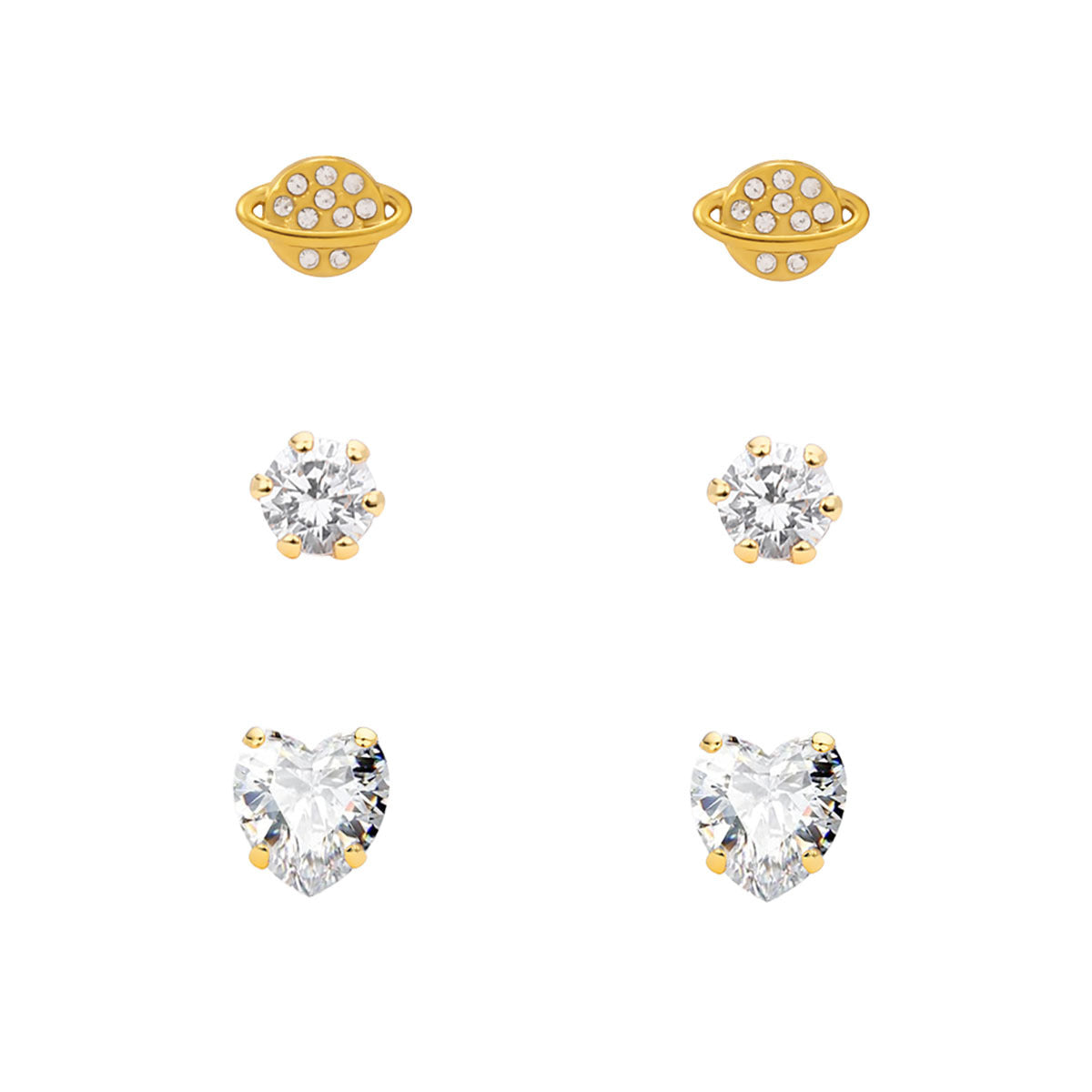 Minimalist Star and Planet Shaped Stainless Steel Earrings with Rhinestone Inlay for Women