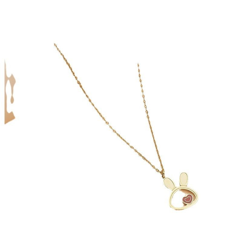Minimalist Geometric Rabbit Heart Pendant Necklace in Stainless Steel with Gold Plating