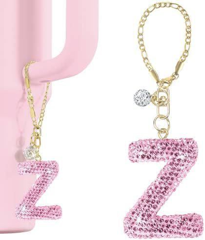 Rhinestone Inlaid Letter Resin Charm Bar Keychain Accessory