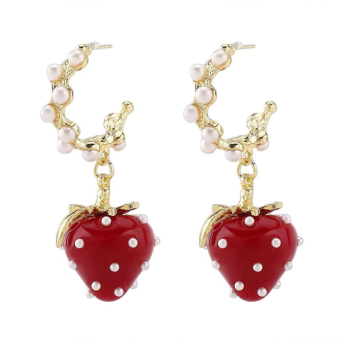 Orecchini Pendenti da Donna Animali, Vintage, Eleganti, Coccinella Rossa, Fragola, Strass, Olio a Goccia